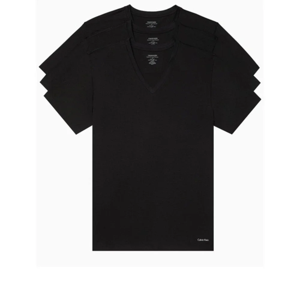 Calvin‎ Klein Mens 3 Pack 100% Cotton Classic Fit V-Neck T-Shirts Black size M